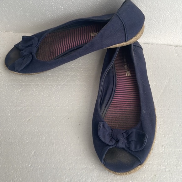 American Eagle flats open toe slip on navy blue fabric bows women size 8 - Picture 4 of 10